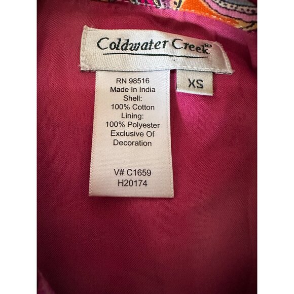 Coldwater Creek Colorful Jacket XS Pink Orange Boho Artsy Floral Art To Wear - Picture 2 of 9